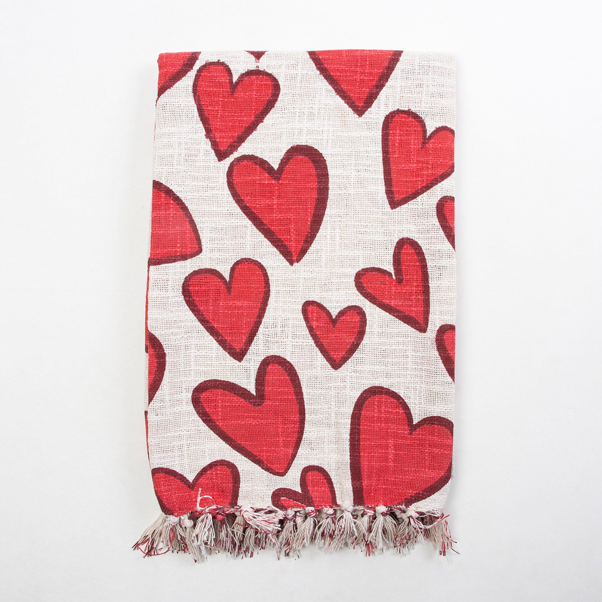 Red Heart Design Soft Cotton Hand Block Printed Sofa Throws